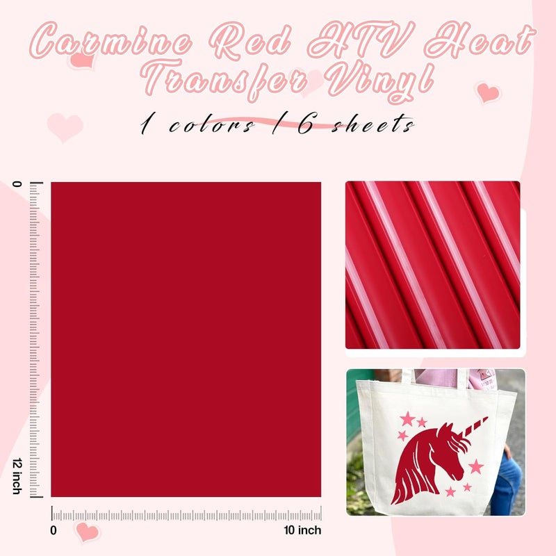 Tintnut Red Iron on Vinyl -6 Sheets 12" x 10" Cherry Red Heat Transfer Vinyl for Fabrics HTV Vinyl Compatible with Cricut and Silhoutte Cameo - Image 2